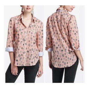 Anthro HD in Paris pink owl novelty print blouse